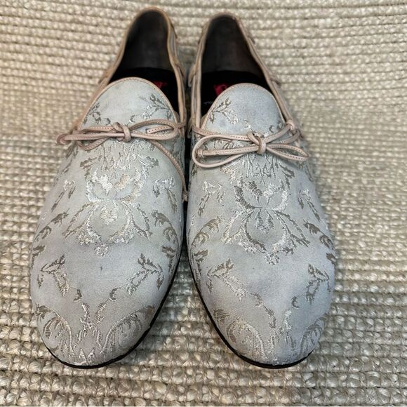 Jo Ghost Suede Embroidered Loafers Italy Slip On Designer Sz 44 US 11